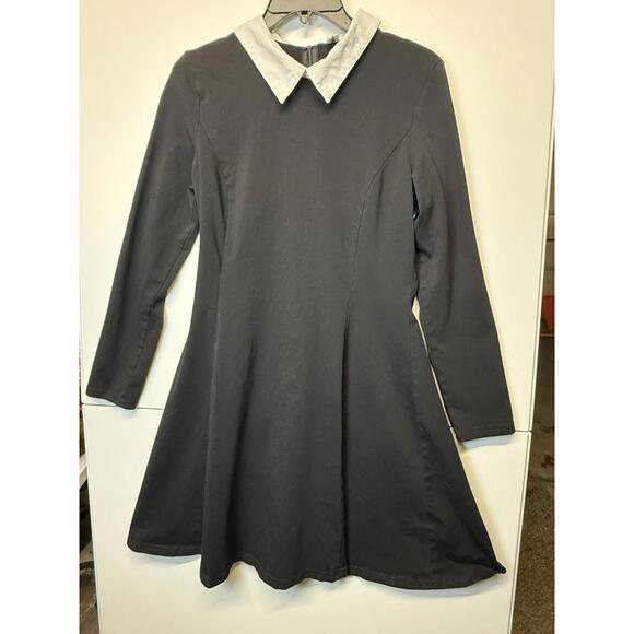 Wednesday Addams Dress by Aphratti Sz M Black Long Sleeve Mini Fit And Flare - Picture 1 of 9